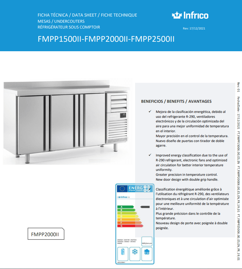 Frente mostrador refrigerado de 1,5m y 2 tiradores. Clase energética A. - Imagen 4