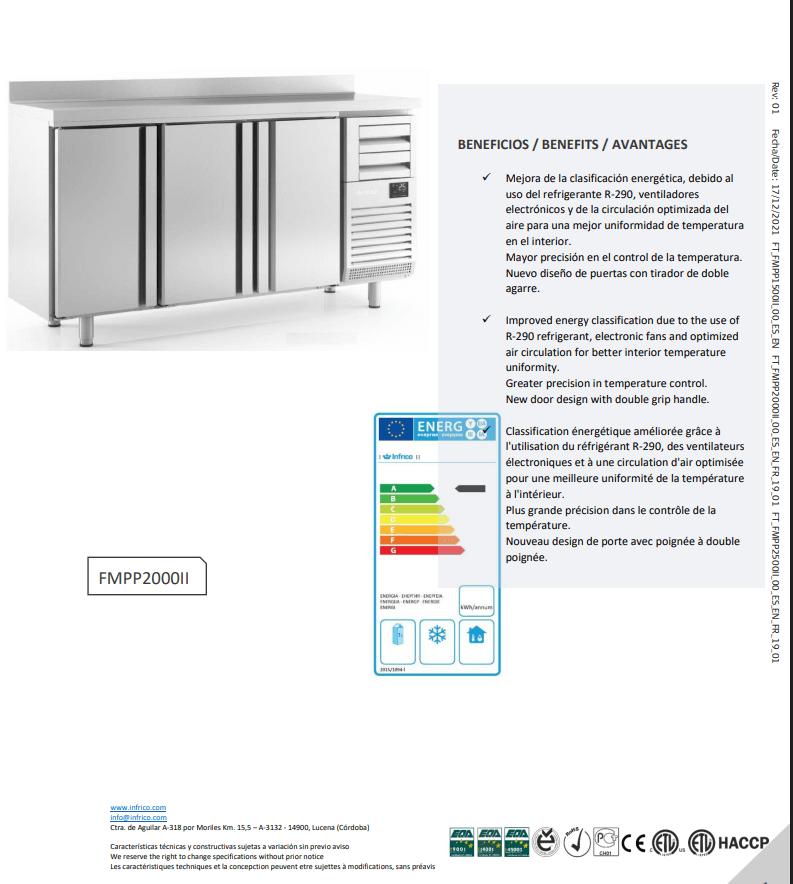 Frente mostrador refrigerado de 2m y 3 tiradores. Clase energética A. - Imagen 4