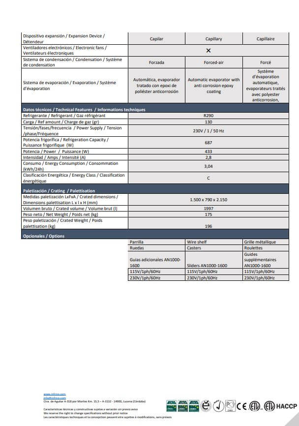 Armario de refrigeración de acero inoxidable; 2 puertas. 1100L. - Imagen 4