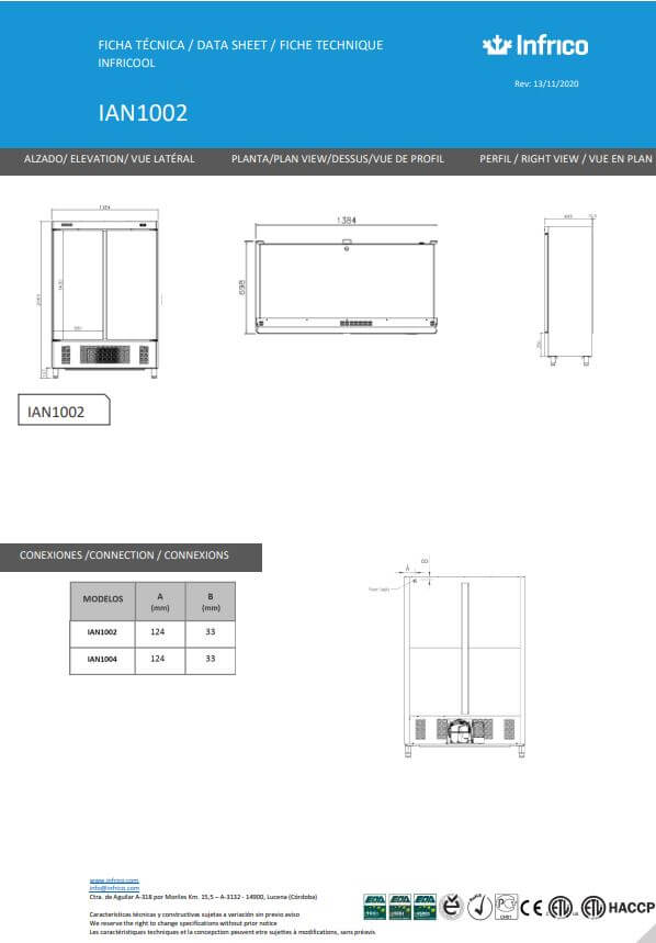 Armario de refrigeración de acero inoxidable; 2 puertas. 1100L. - Imagen 5