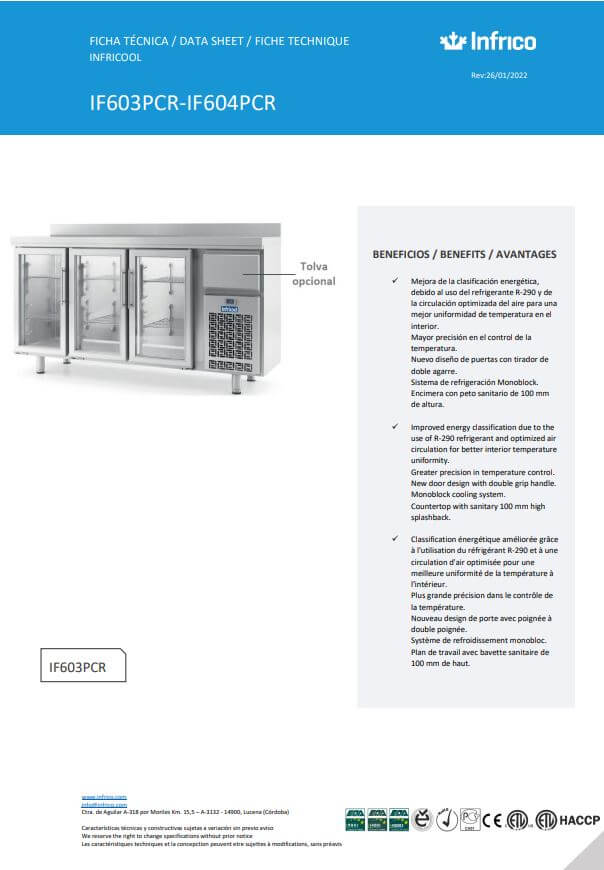 Mesa de refrigeración y congelación de 2m y 3 puertas. - Imagen 3