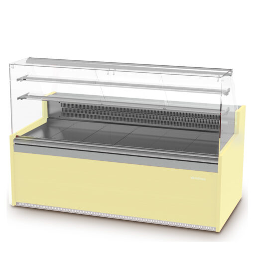 Vitrina expositora con reserva para pastelería, cristal recto, de 2,5m y 4 puertas. - Imagen 2