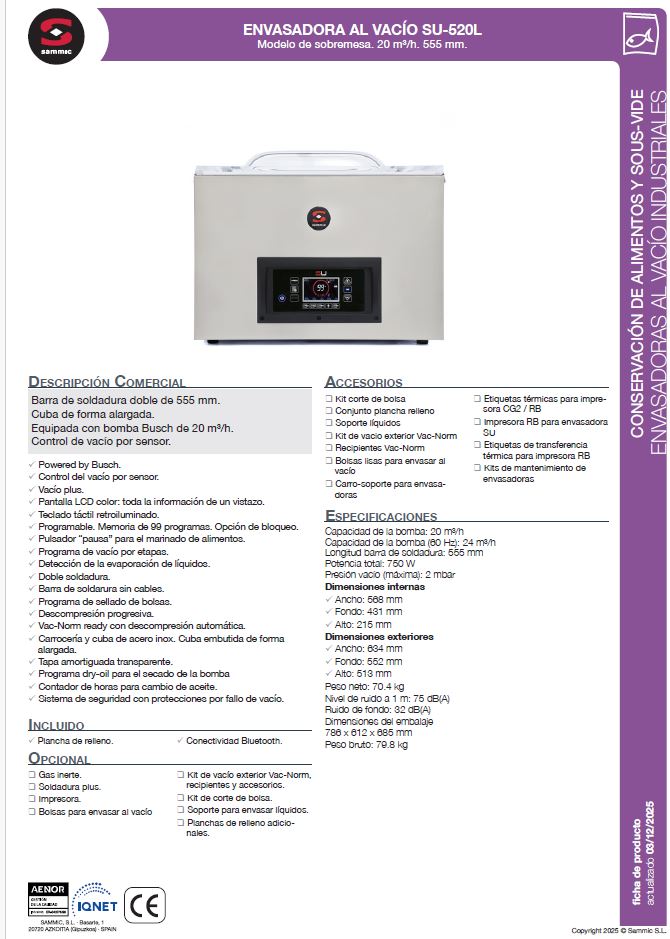 Envasadora al vacío de sobremesa, serie 500 y gama Sensor Ultra. Barra de soldadura de 420+420mm y bomba 20m3/h. - Imagen 2