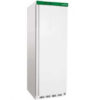 Armario de congelación vertical con puerta ciega y recubrimiento en epoxi blanco, puerta reversible con tirador incorporado y termómetro digital.