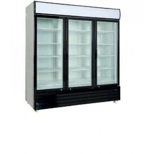 Armario expositor de refrigeración con desescarche automático, condensación ventilada, cerradura y llave y 4 ruedas. 