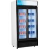 Armario expositor de refrigeración con doble puerta de cristal, frío ventilado, desescarche automático y termostato digital.