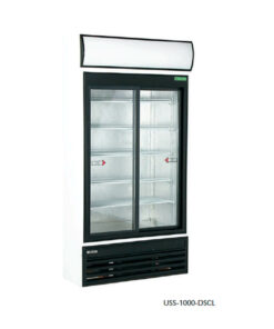Armario expositor de refrigeración con puertas correderas con doble cristal templado, refrigeración ventilada y desescarche automático. 