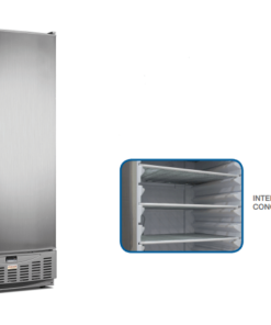 Armario con refrigeración estática en las parrillas, control de temperatura mediante termostato digital y desescarche manual.