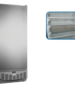 Armario con refrigeración por tiro forzado, control de temperatura mediante termostato digital y desescarche automático.
